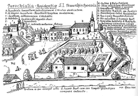 Monastery complex, drawing from F. Mittendorfer 